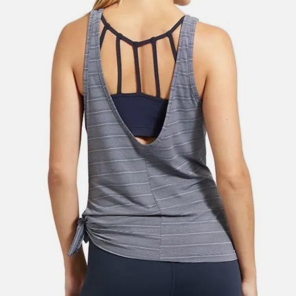Athleta max out tank Sz large side knot grey stripe - Picture 5 of 6